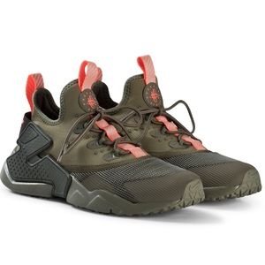 Nike Huaraches Run Drift Olive Green w/Orange Trim